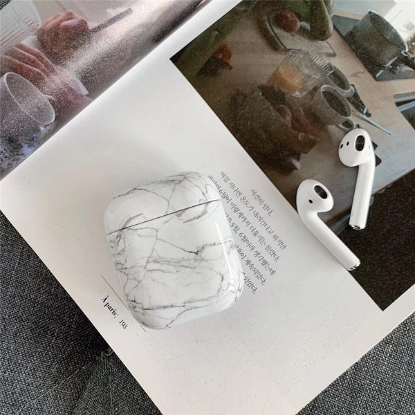 Compatible with Apple, White Marble Case for Airpods Earphone Case