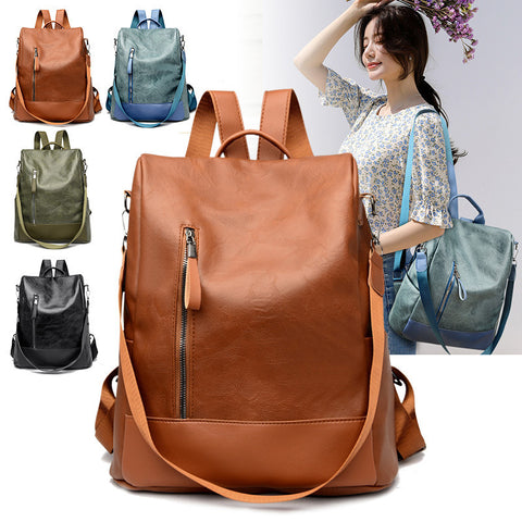 Casual Versatile Women's Large Capacity Leather Backpack